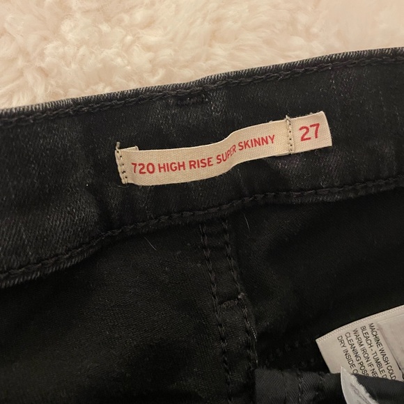 Levi 720 High Rise Super Skinny Black Denim Jeans Size 27 - Picture 6 of 8
